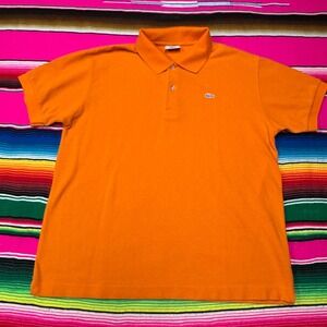 Lacoste Polo Shirt Men's 5 Orange Tennis Silver Croc Prep Summer Pique Cotton